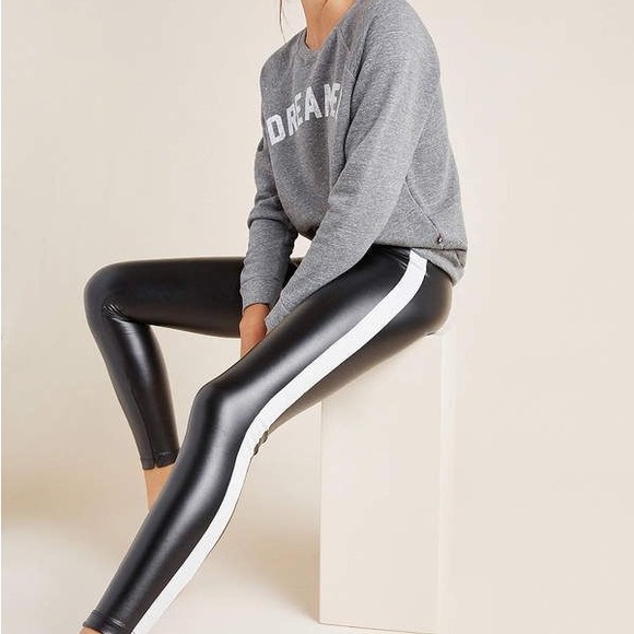 DAVID LERNER black liquid leggings, white stripe sides, zipper ankles Size S - Picture 4 of 10